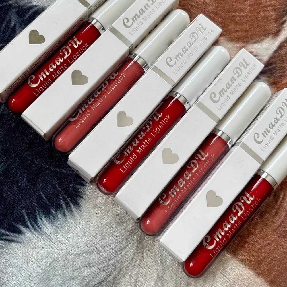Brand New CmaaDu Set of 5 Matte Liquid Lipsticks 13 Ruby Red & 01 Waterproof